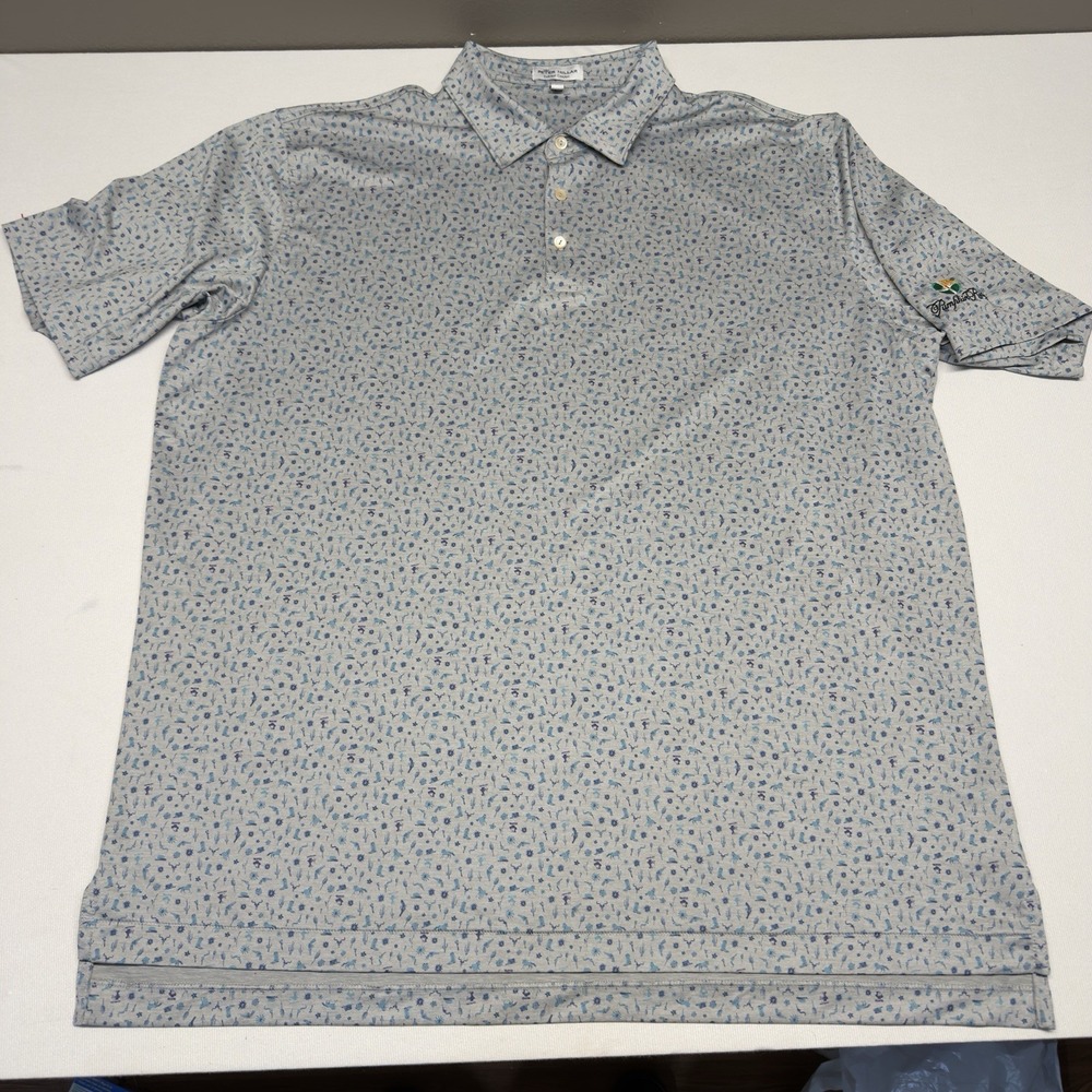 Peter Millar Men's GALE Western All Over Print Polo Gray Blue XXL Summer Comfort